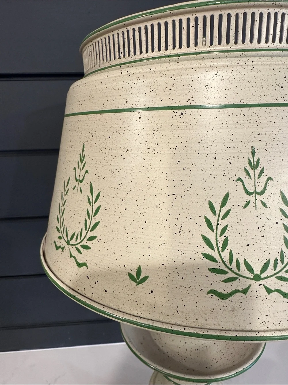 Vintage Cream and Green Colonial Table Lamp - Metal 18” 1950